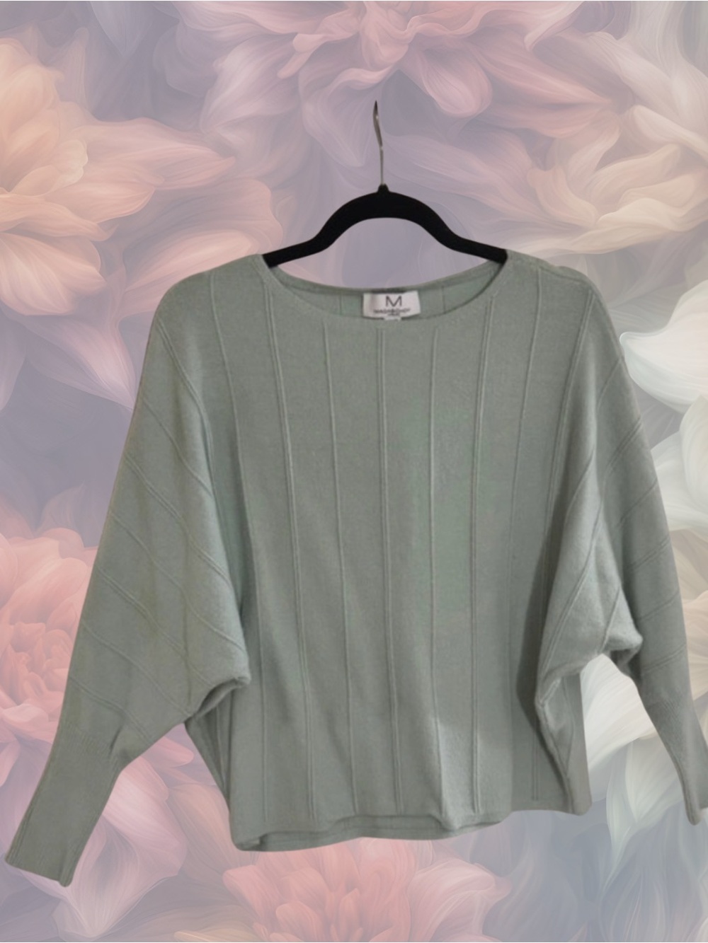 Magaschoni Woman 1X Mint Green Dolman Sleeve Ribbed Sweater